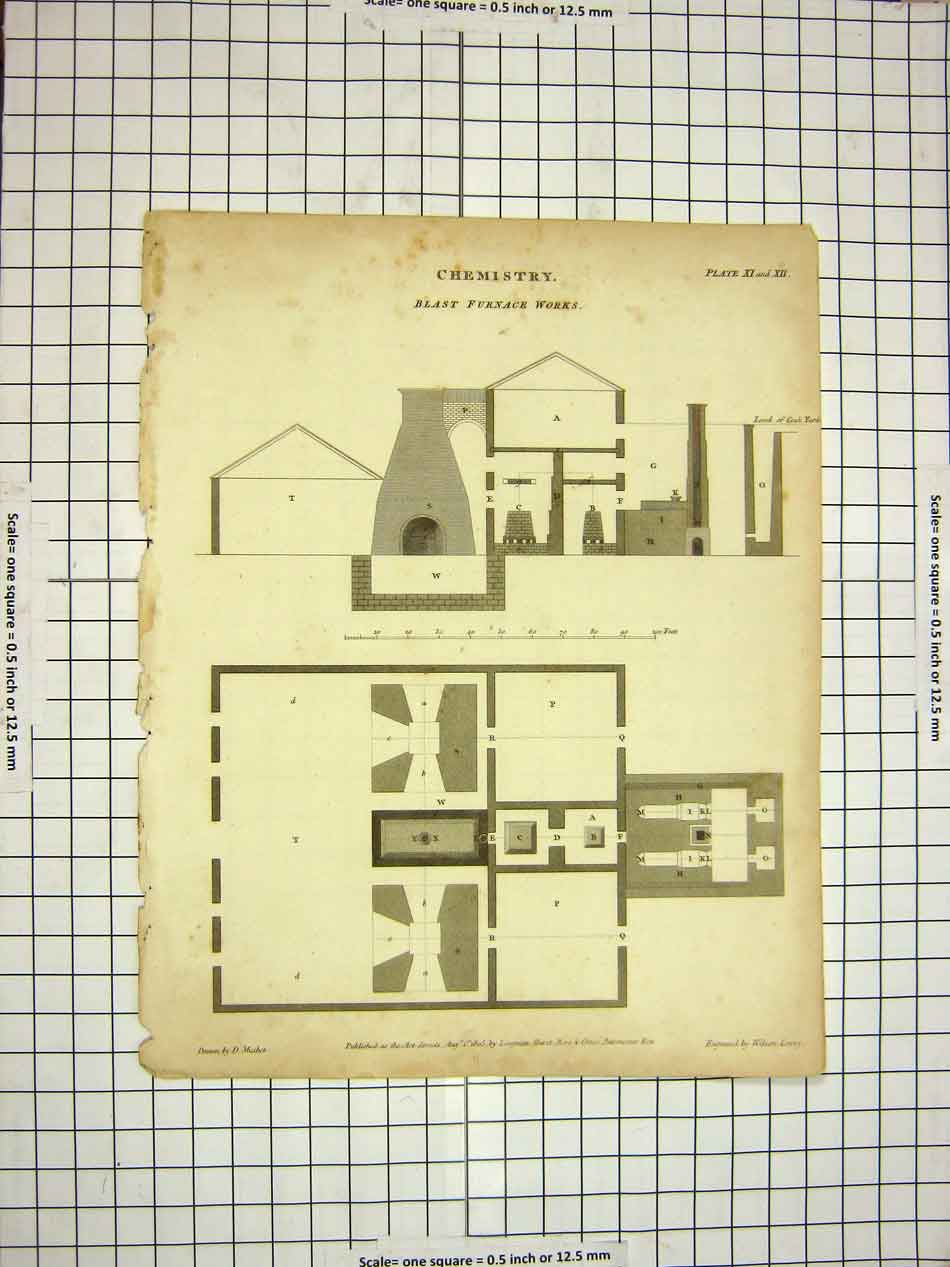 Old Antique Print 1805 Chemistry Blast Furnace Encyclopaedia Britannica 19th