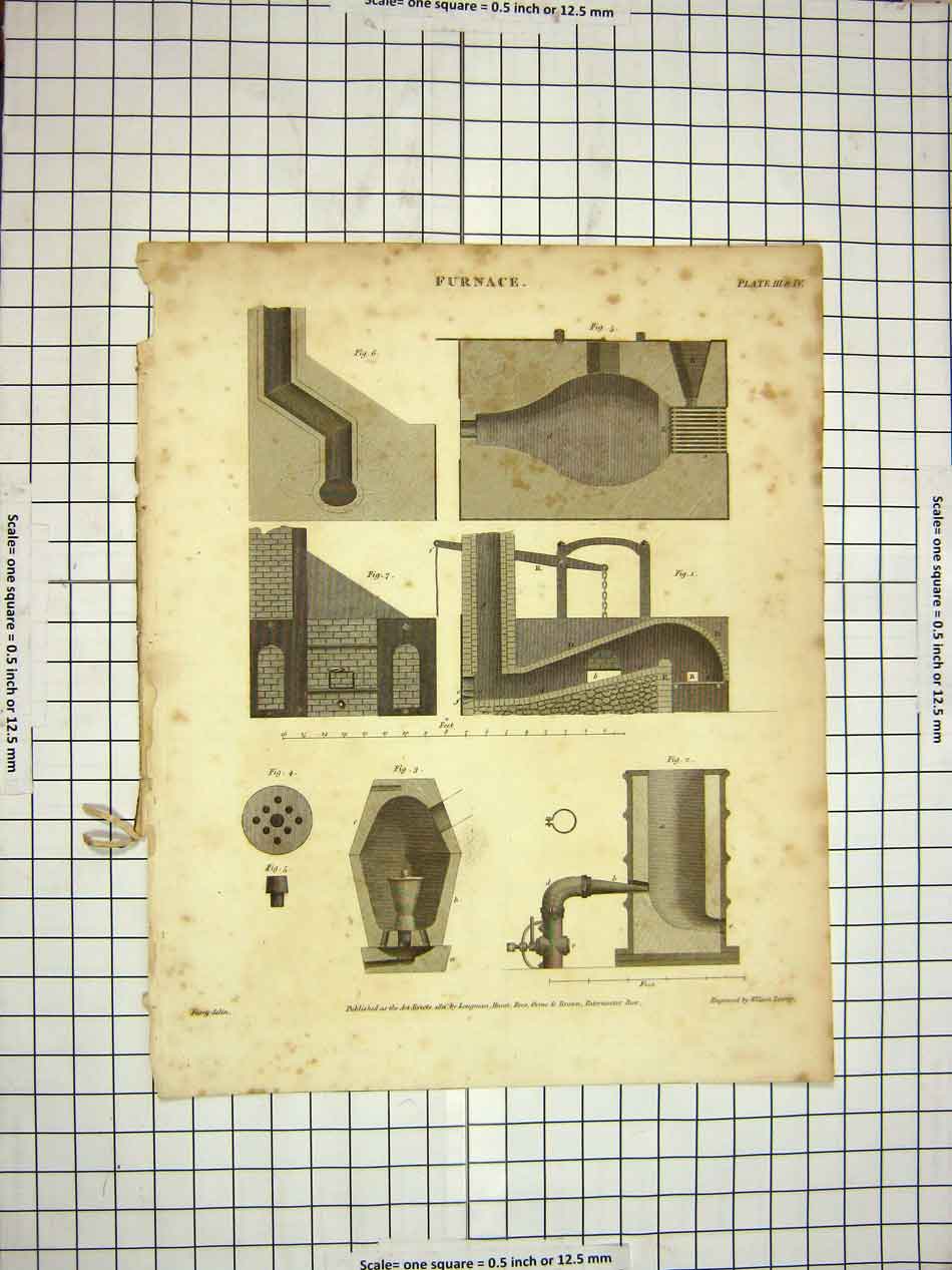 Original Old Antique Print 1811 Furnace Machinery Encyclopaedia Britannica 19th