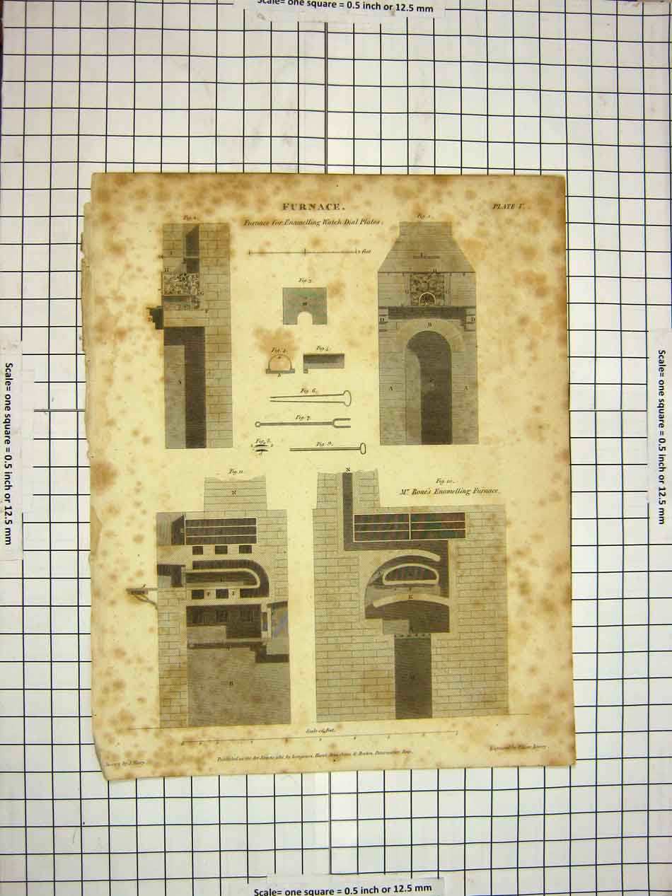 Old Antique Print 1811 Encyclopaedia Britannica Furnace Bones Enamelling 19th