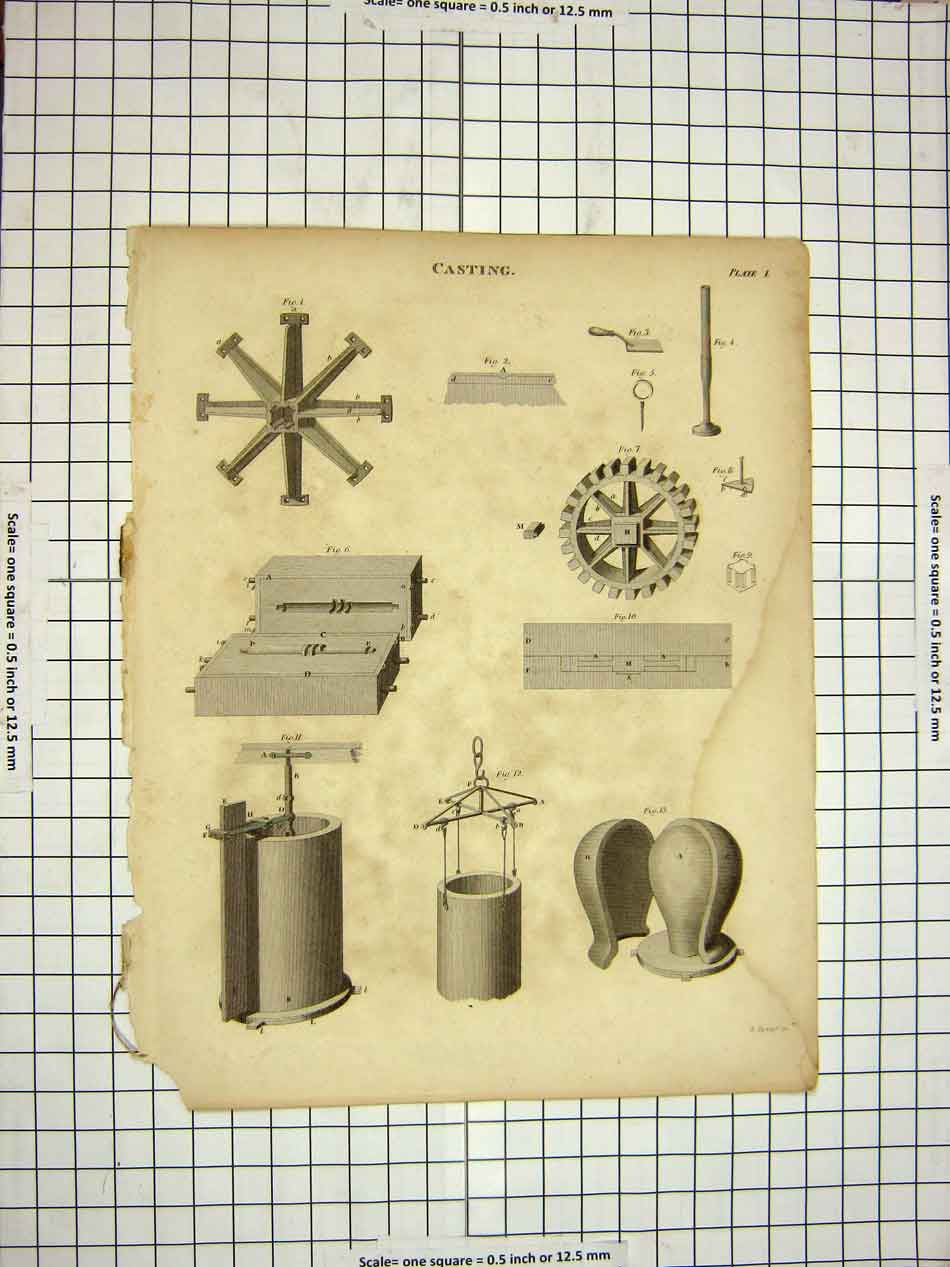 Original Old Antique Print C1800 Encyclopaedia Britannica Casting Instruments