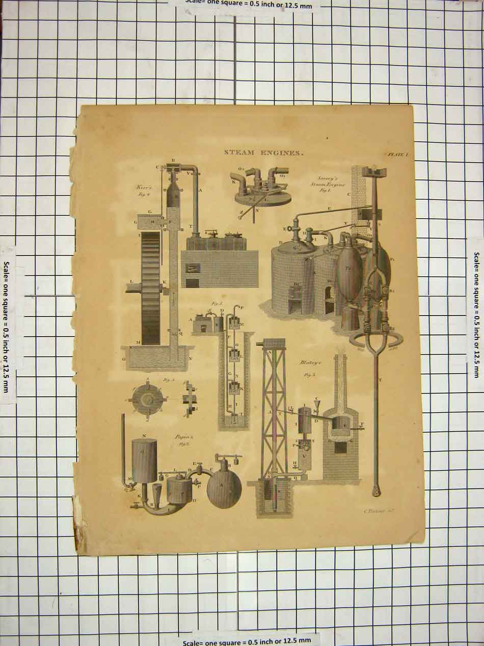 Old Antique Print C1800 Encyclopaedia Britannica Steam Engines Machinery 19th