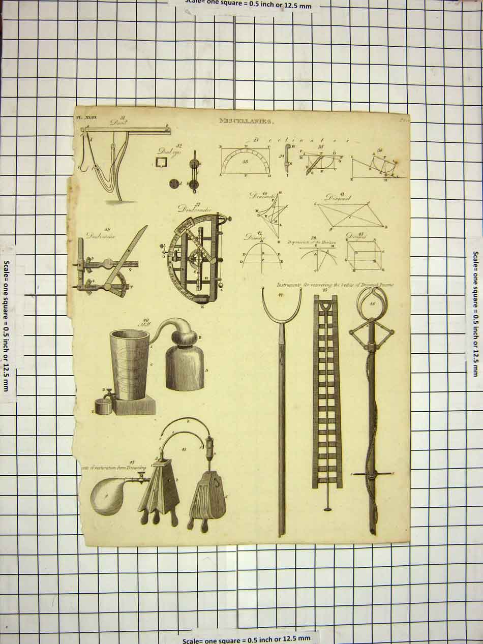 Original Old Antique Print C1800 Encyclopaedia Britannica Instruments Drowning