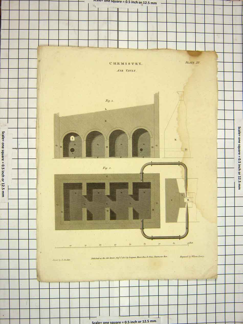Original Old Antique Print 1805 Chemistry Air Vault Encyclopaedia Britannica