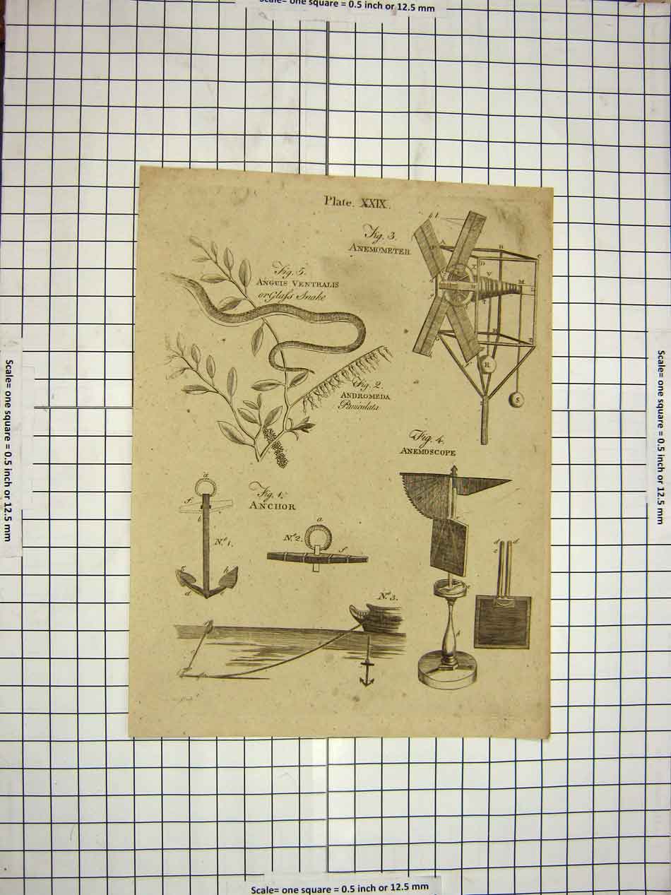 Original Old Antique Print C1800 Encyclopaedia Britannica Anemometer Anemoscope