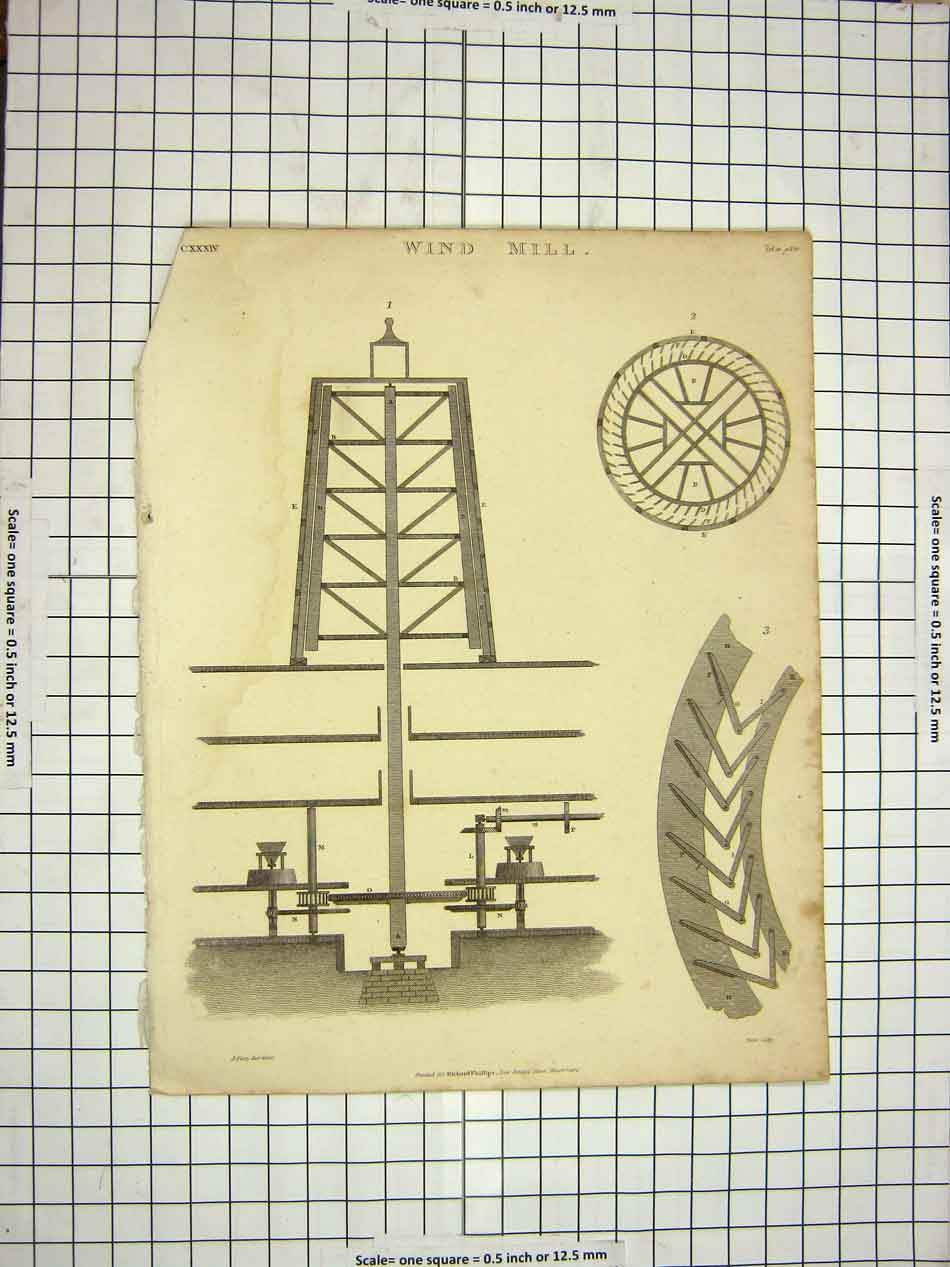 Original Old Antique Print C1800 Encyclopaedia Britannica Wind Mill Machinery