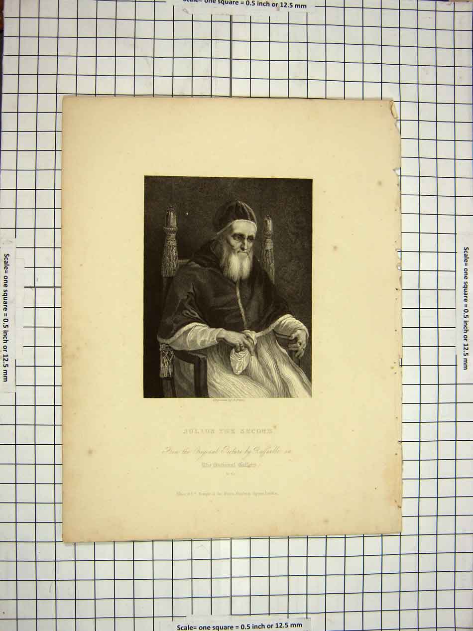 Original Old Antique Print C1800 Portrait Julius Second Raffaelle Page 19th