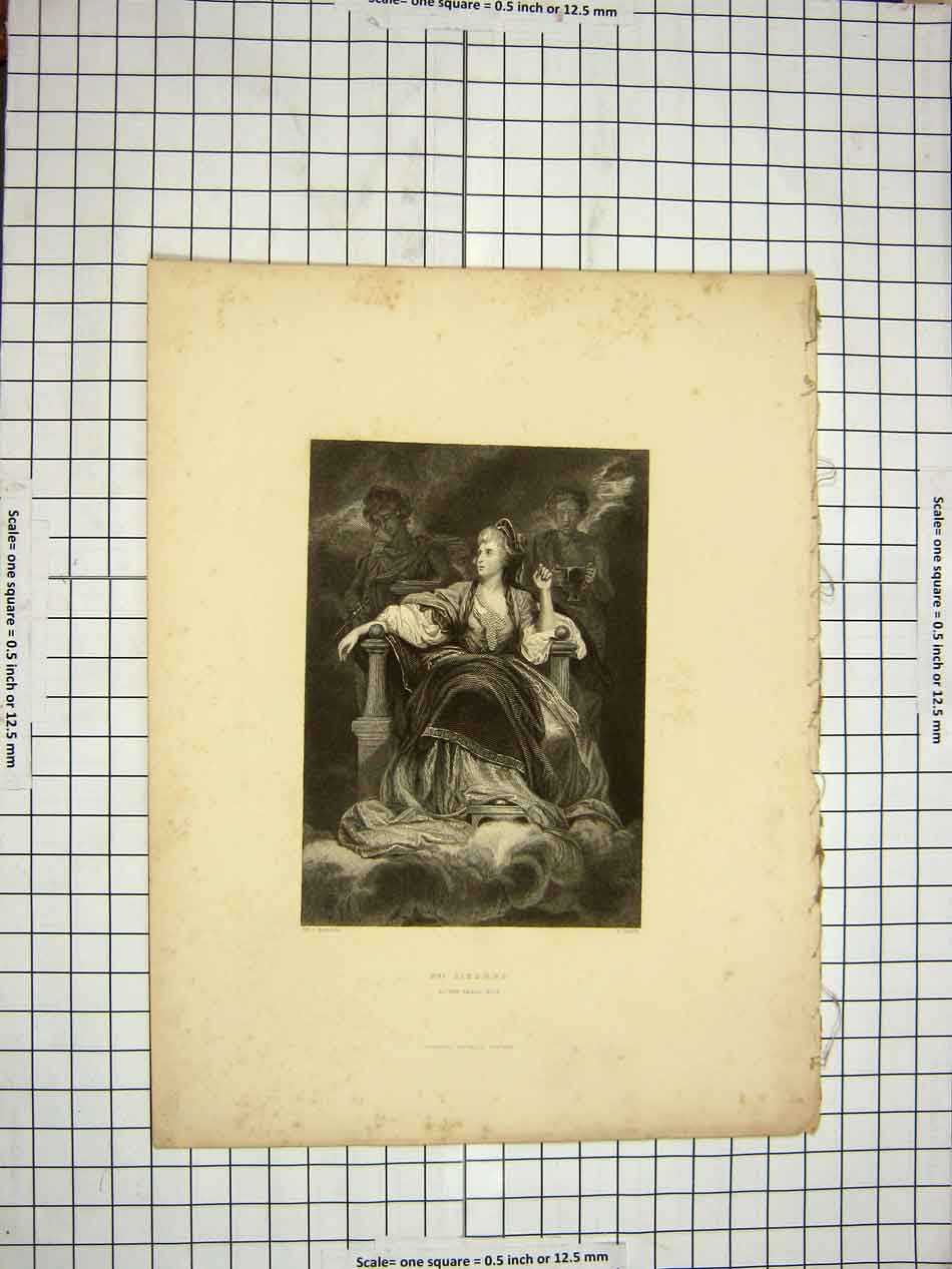 Original Old Antique Print C1800 Portrait Mrs Siddons Tragic Muse Theatre 19th