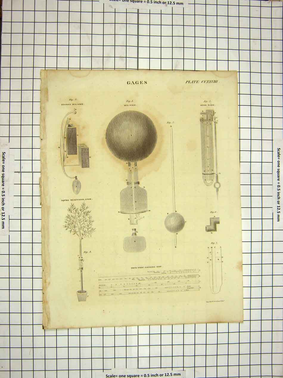 Original Old Antique Print C1800 Encyclopaedia Britannica Sea Bucket Wind Gage