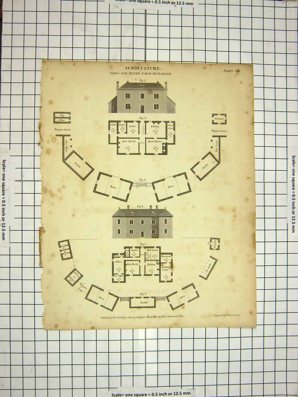 Original Old Antique Print C1800 Encyclopaedia Britannica Agriculture Farm Plan
