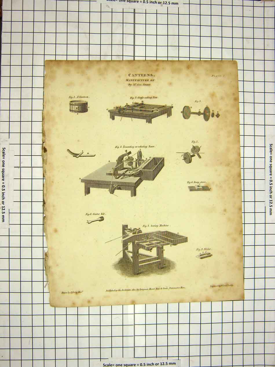 Original Old Antique Print Manufacture Canteens 1810 Encyclopaedia Britannica