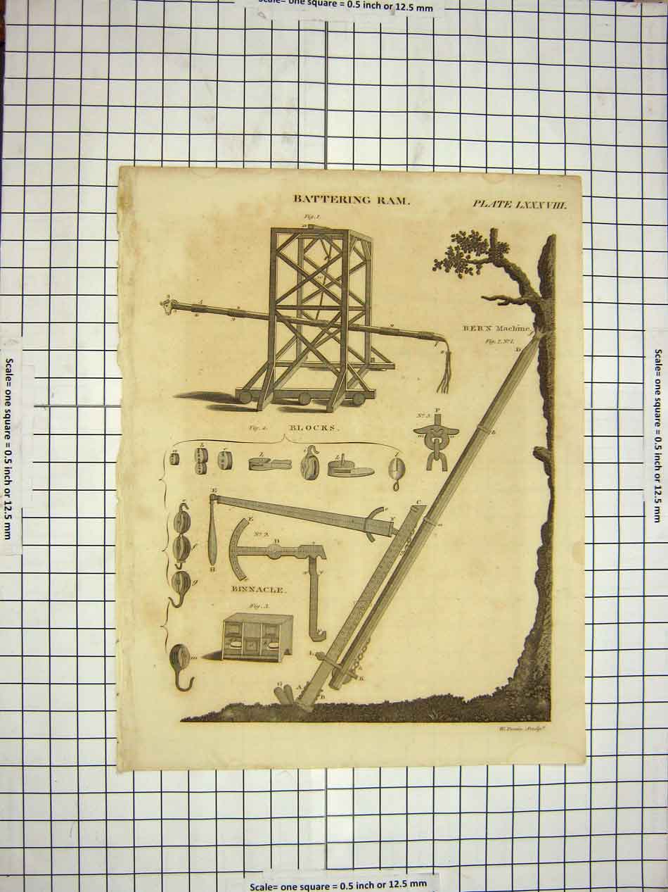 Antique Print Ref.572 C1800 Encyclopaedia Britannica Battering Ram Binnacle
