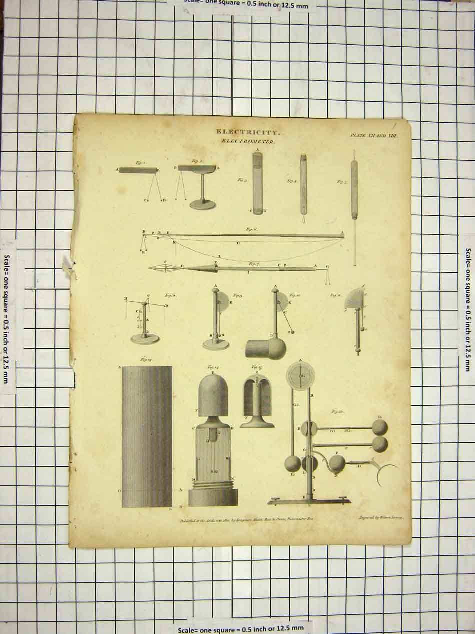Old Antique Print 1810 Encyclopaedia Britannica Electricity Electrometer 19th