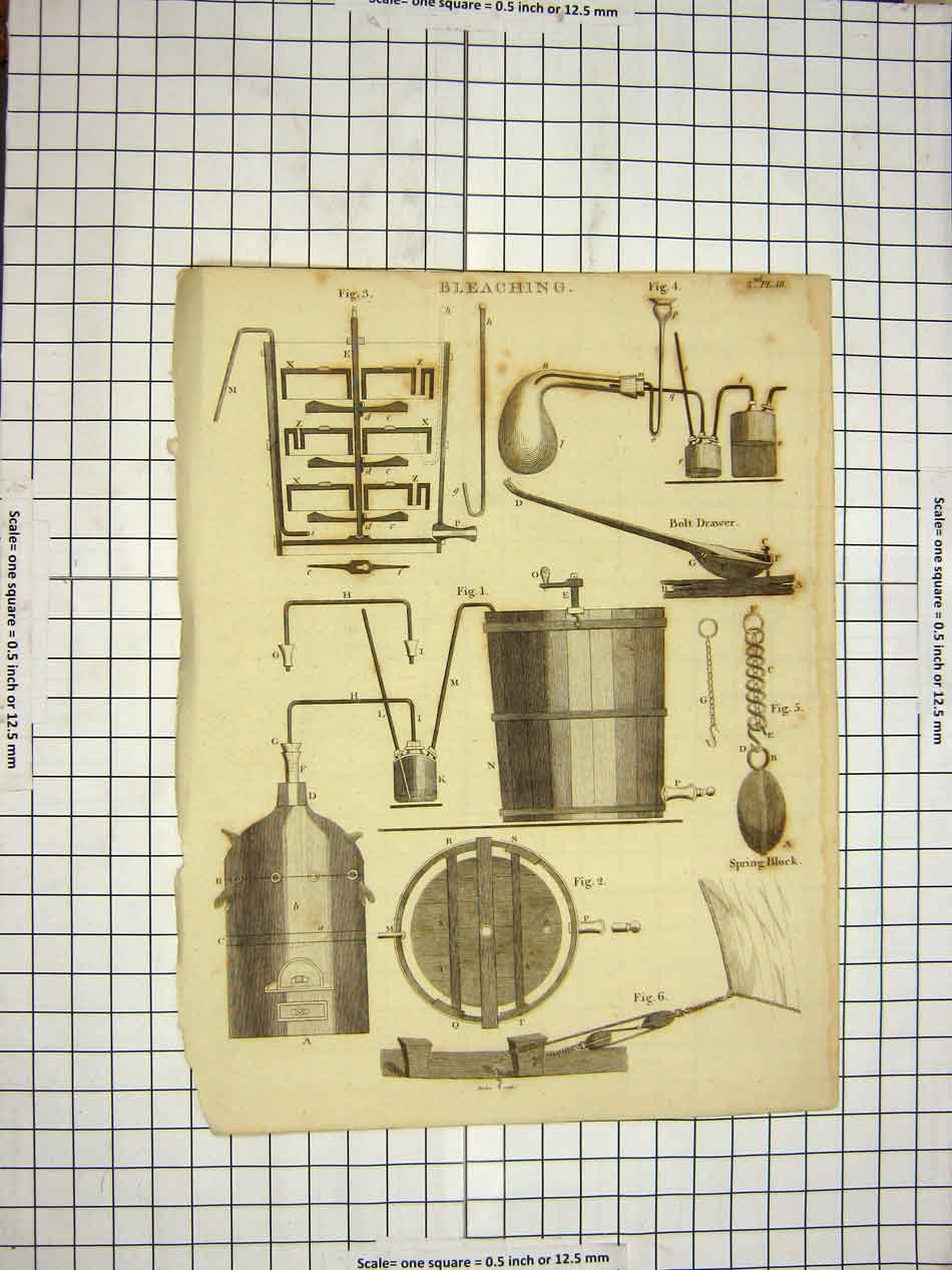 Original Old Antique Print C1800 Encyclopaedia Britannica Bleaching Machinery