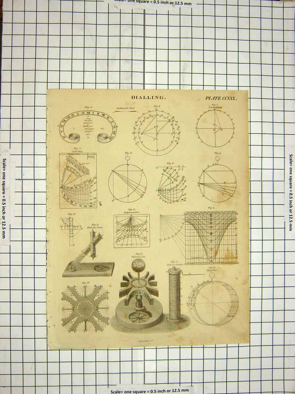 Old Antique Print C1800 Encyclopaedia Britannica Dialling Diagrams Shapes 19th