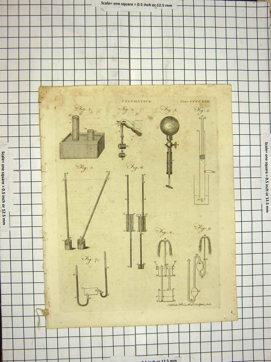 Old Antique Print C1800 Encyclopaedia Britannica Pneumatics Instruments 19th