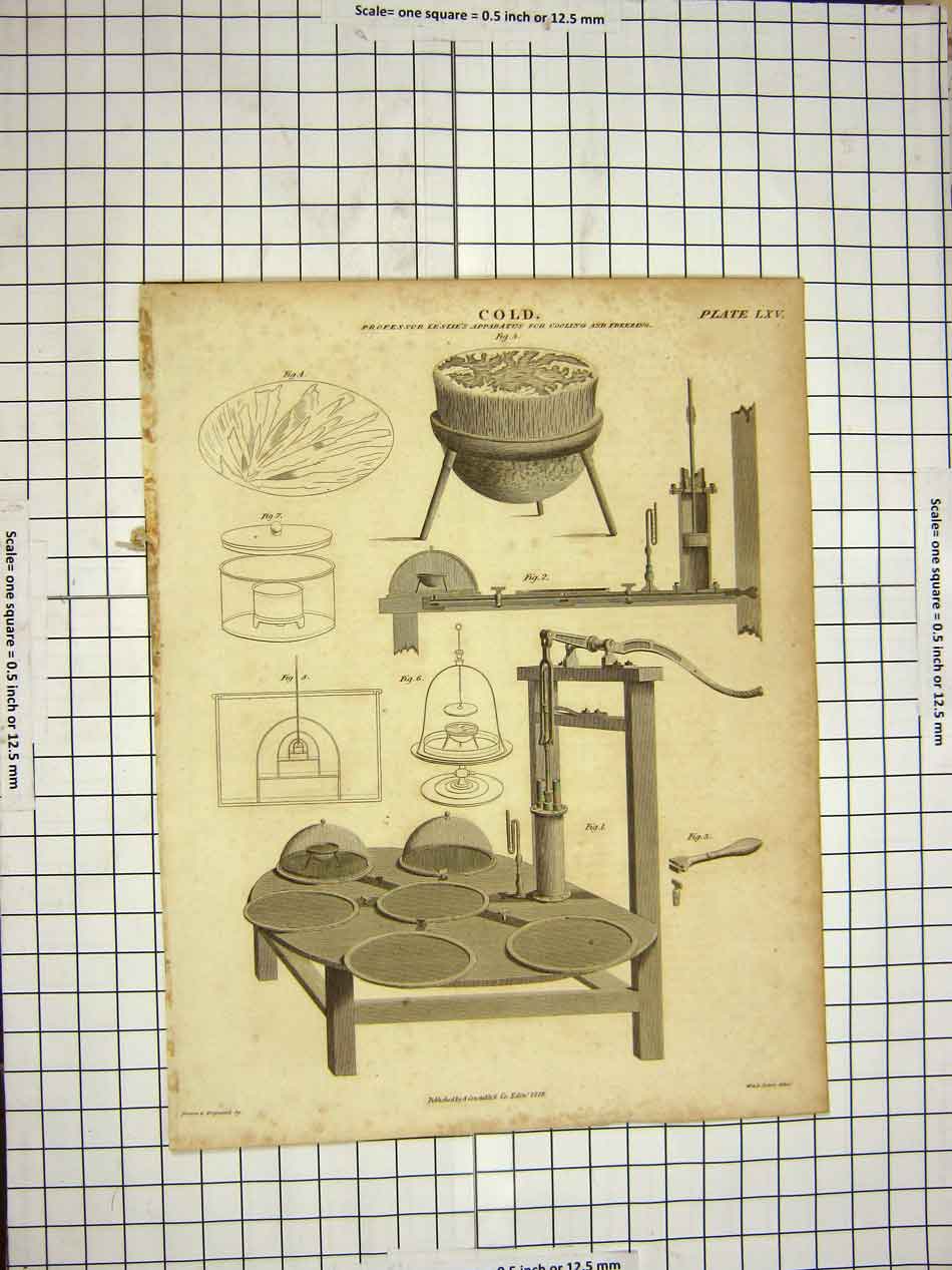Old Antique Print C1800 Encyclopaedia Britannica Leslie Apparatus Cooling 19th