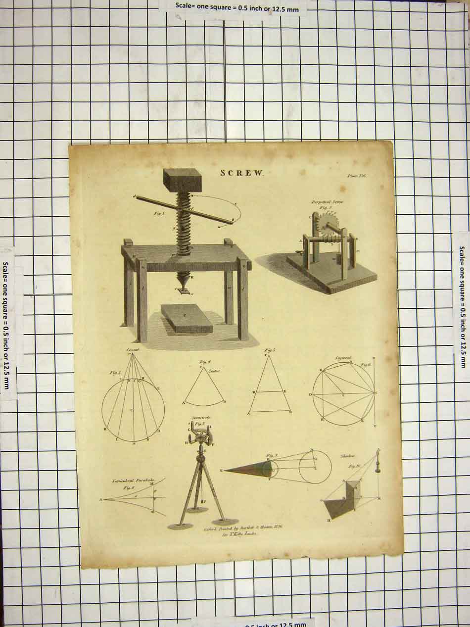 Original Old Antique Print 1826 Encyclopaedia Britannica Screw Machinery Kelly