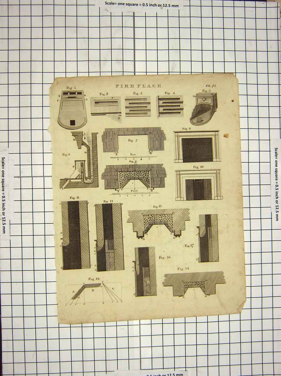 Original Old Antique Print C1800 Encyclopaedia Britannica Fire Place Figures