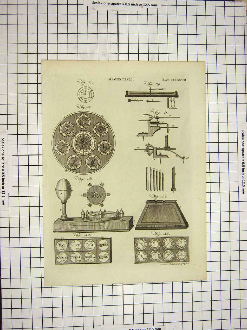 Original Old Antique Print C1800 Encyclopaedia Britannica Magnetism Instruments