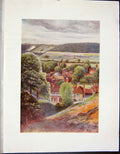 Original Old Antique Print C1790-C1900 Colour View Limsfield Houses Trees 18th