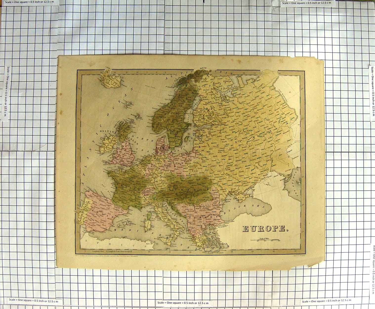 Original Old Antique Print Map Europe Scotland France Spain Turkey Boynton