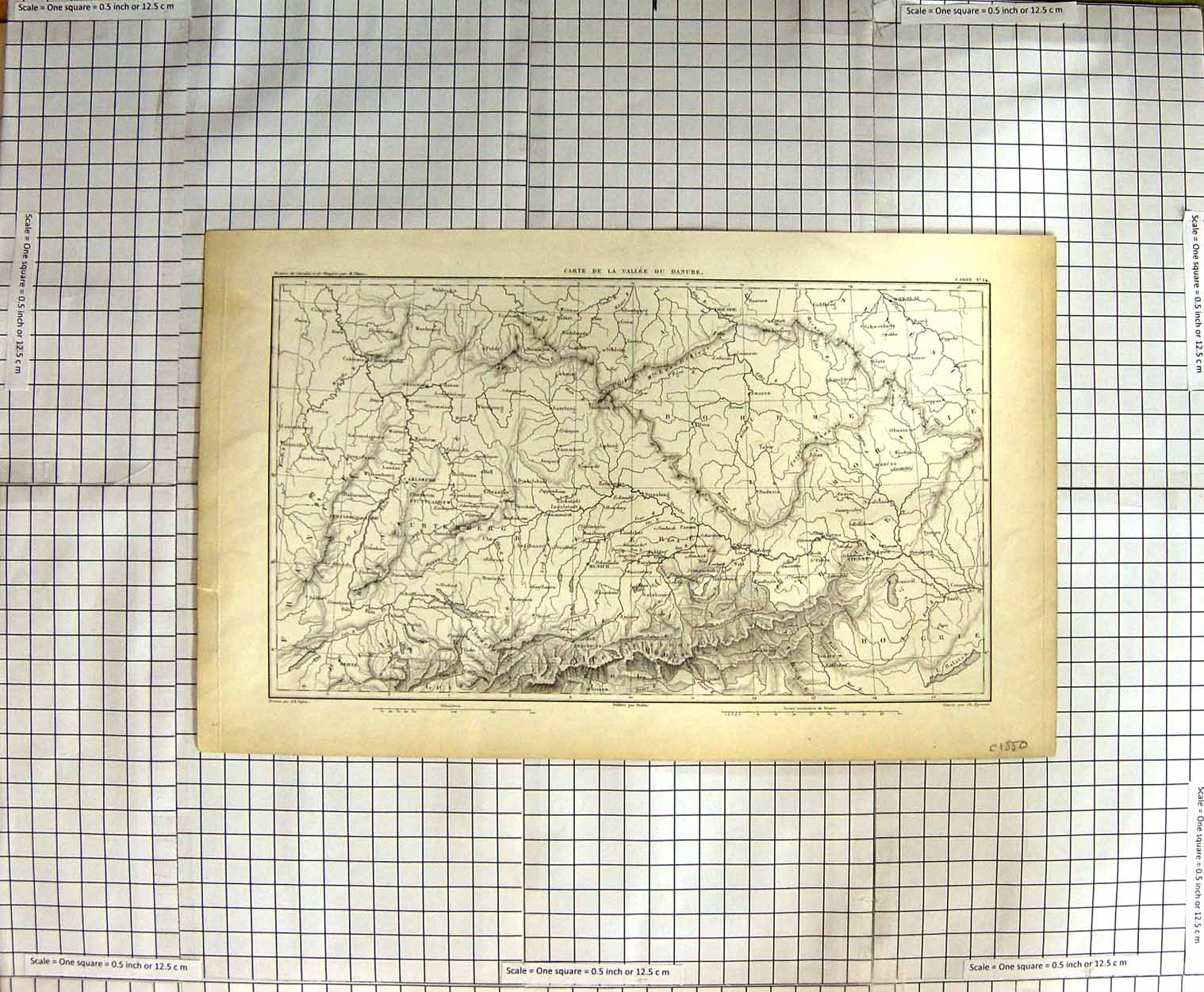 Original Old Antique Print Map Danube Vinne Munich Germany Europe C1850 19th