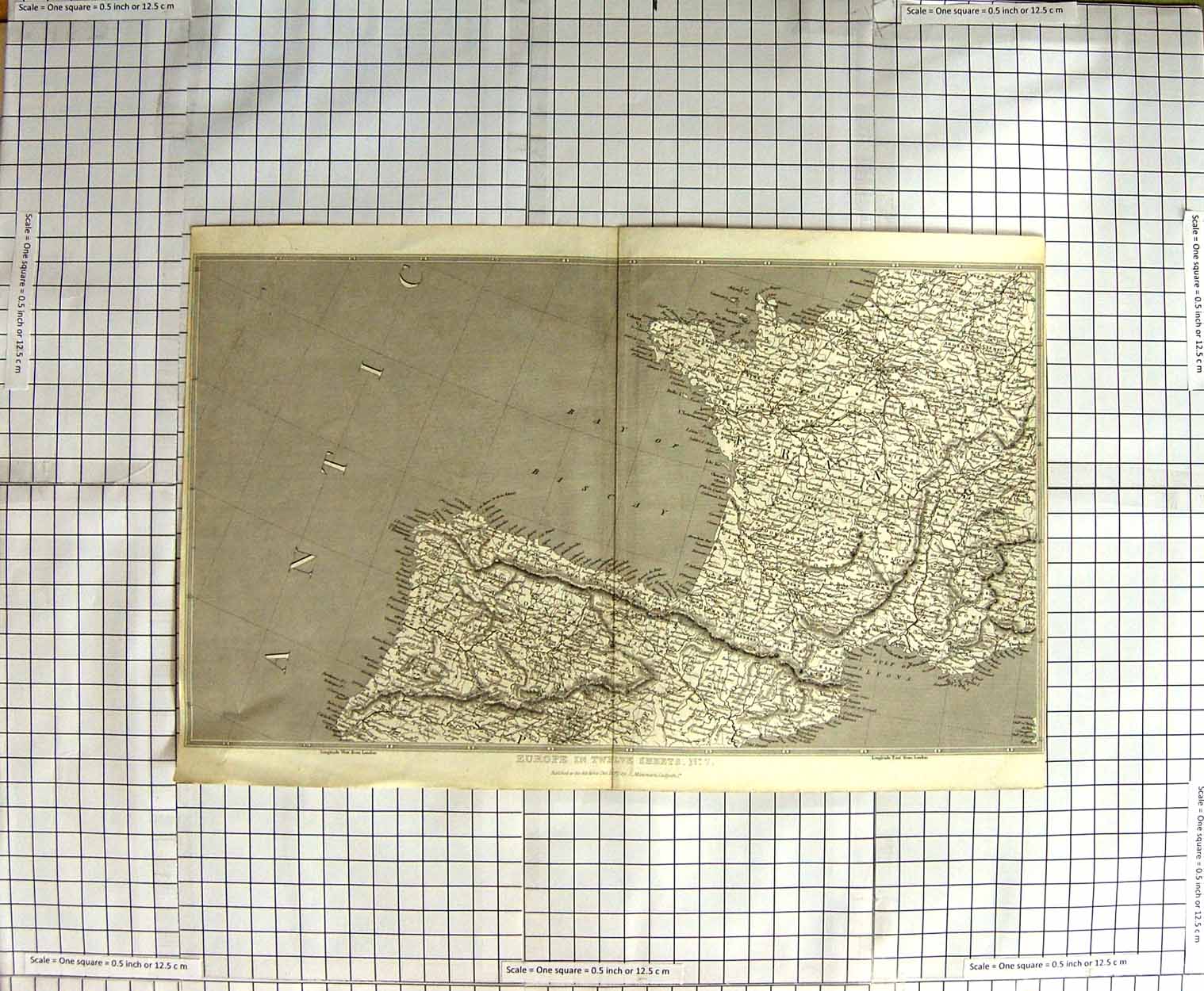Original Old Antique Print Map 1827 France Spain Gulf Lyons Mawman 19th Century