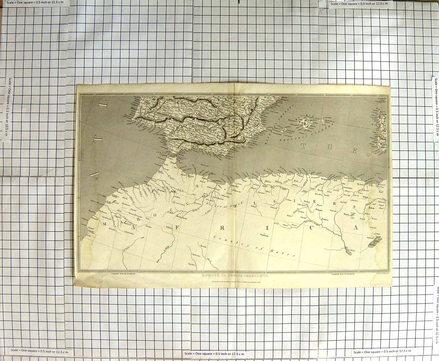 Original Old Antique Print Map 1827 Spain Africa Majorca Gibraltar Ludgate 19th