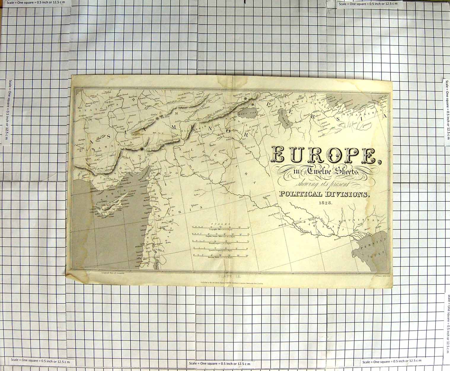 Original Old Antique Print Map Europe Political Divisions 1828 Lowry 19th