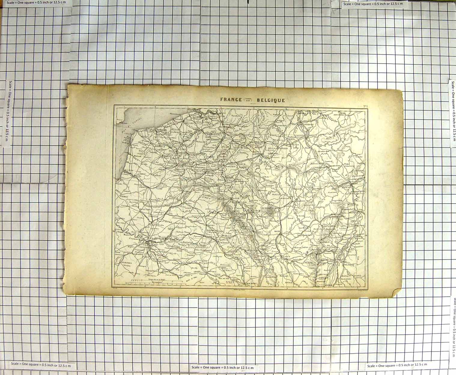 Original Old Antique Print Map France Belgium Metz Paris Strasbourg