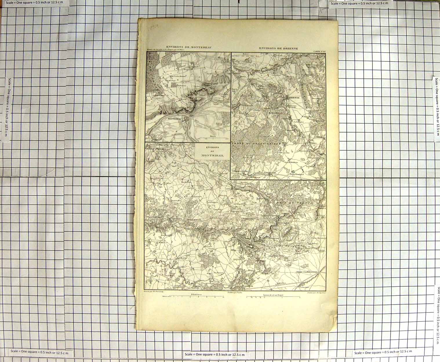 Original Old Antique Print Map Dyonnet Sezanne Montereal Brienne