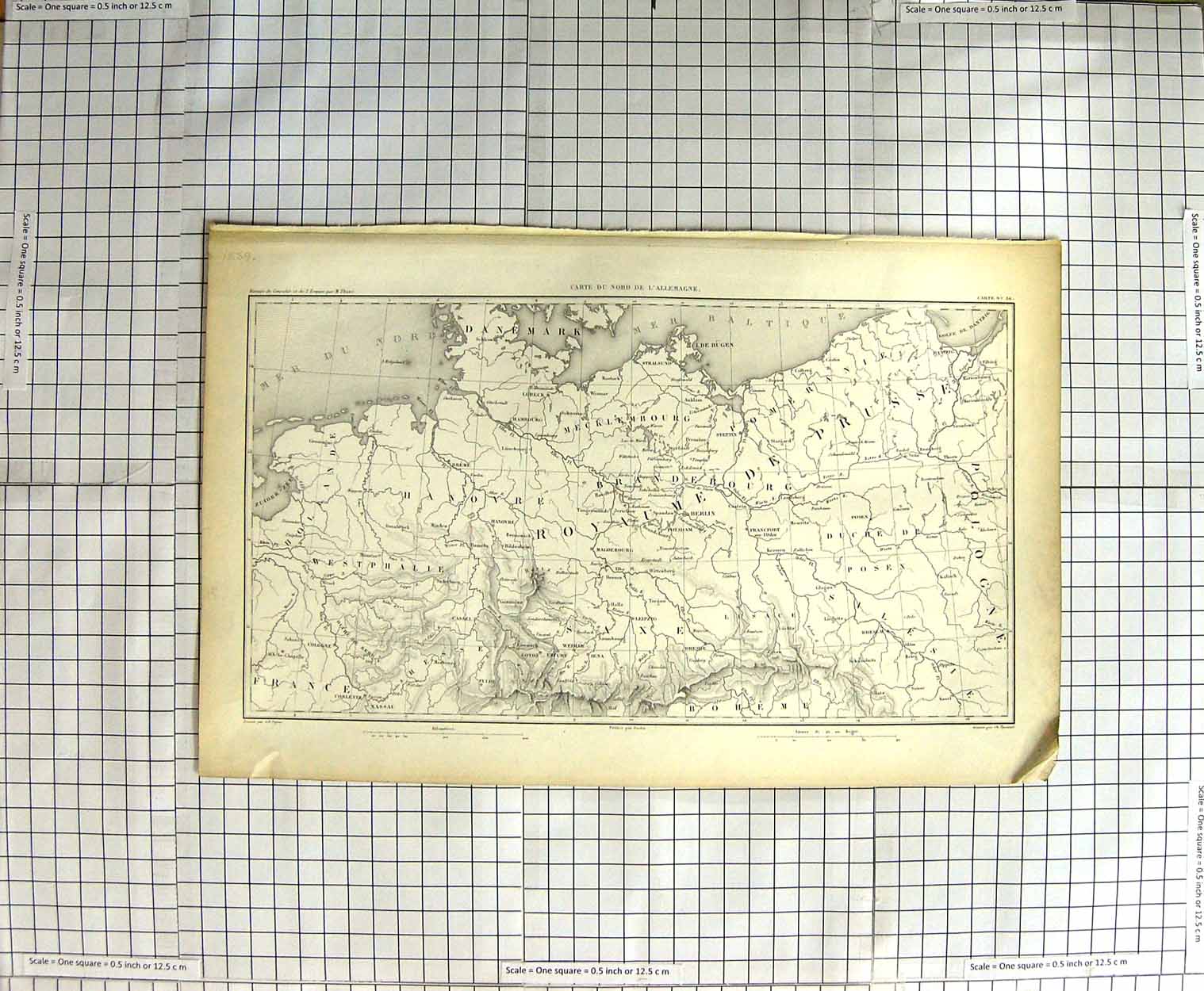 Original Old Antique Print Map Dyonnet Dufour Germany Berlin Denmark