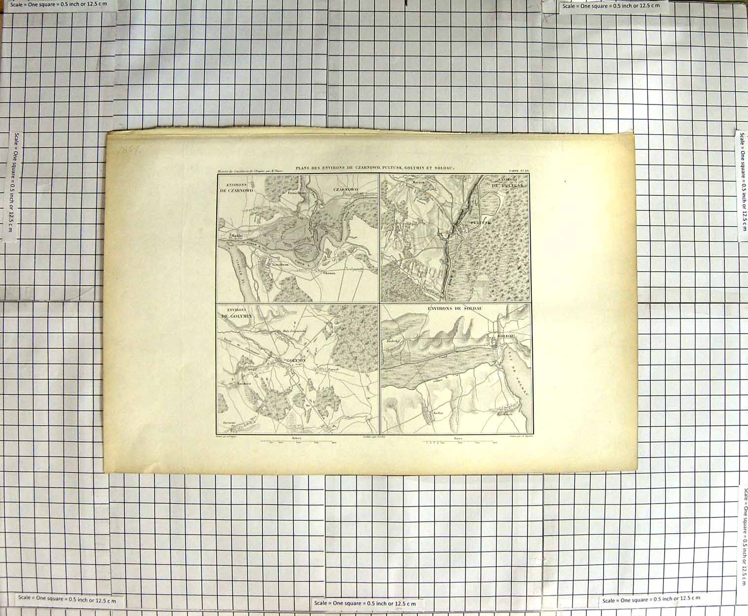 Original Old Antique Print Map Dyonnet Dufour Czarnowo Sau Golymin