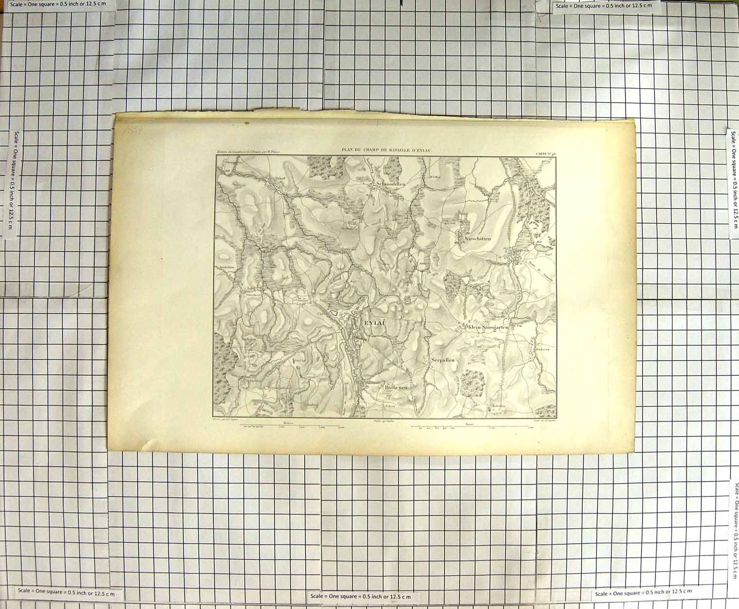 Original Old Antique Print Map Dyonnet Dufour Eylau Rothenen Serpallen