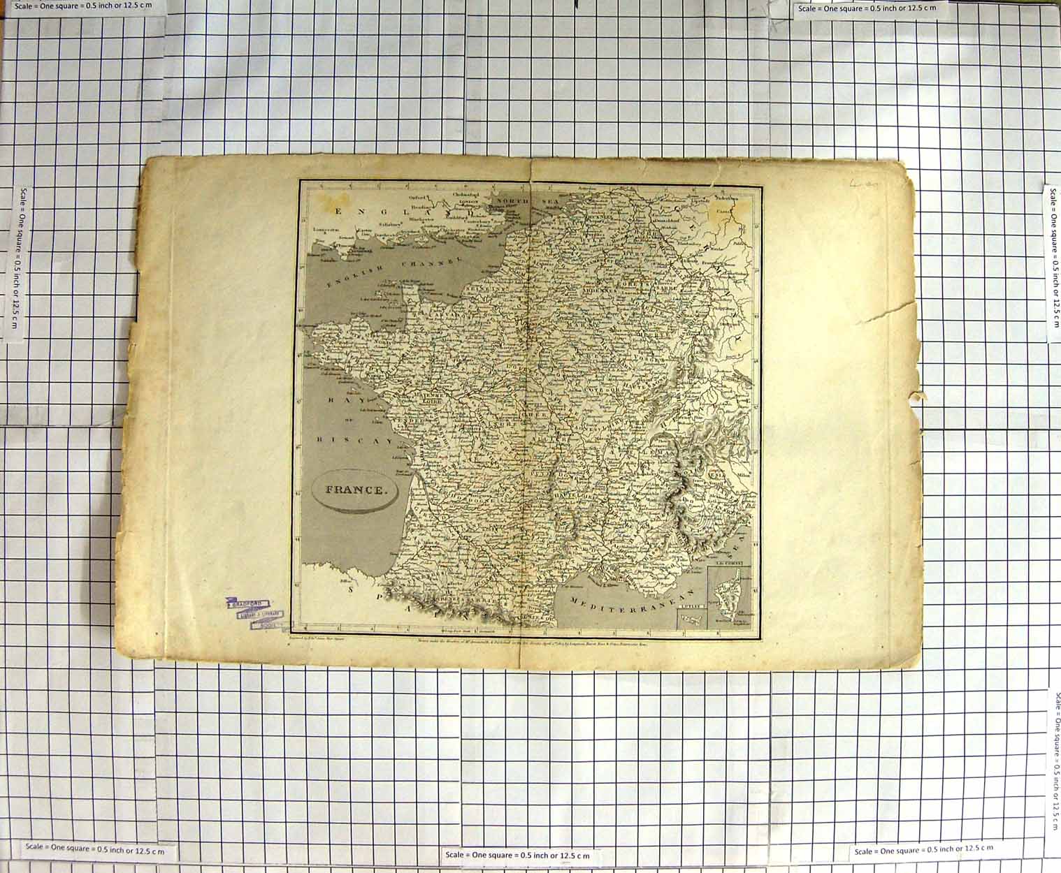 Original Old Antique Print Map 1807 Jones France Mediterranean Bay Biscay 19th