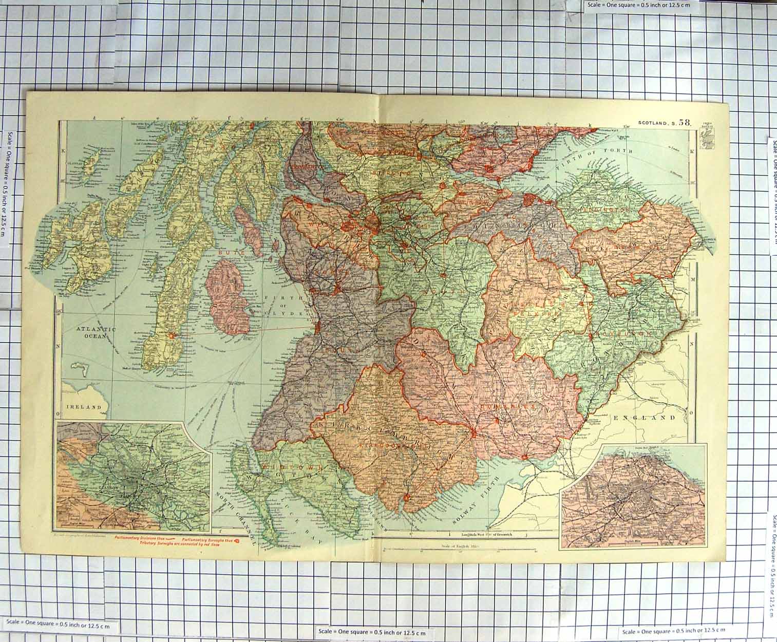 Original Old Antique Print Map C1790-C1900 Scotland Edinburgh Glasgow 18th