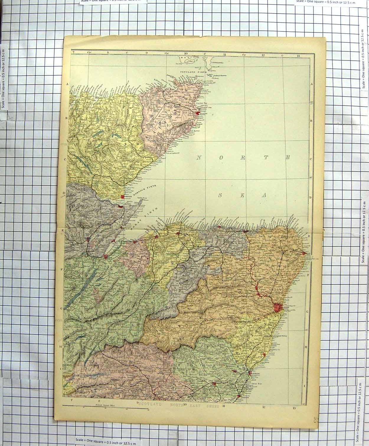 Old Antique Print Ref.627 Map C1790-C1900 Scotland Moray Firth Caithness