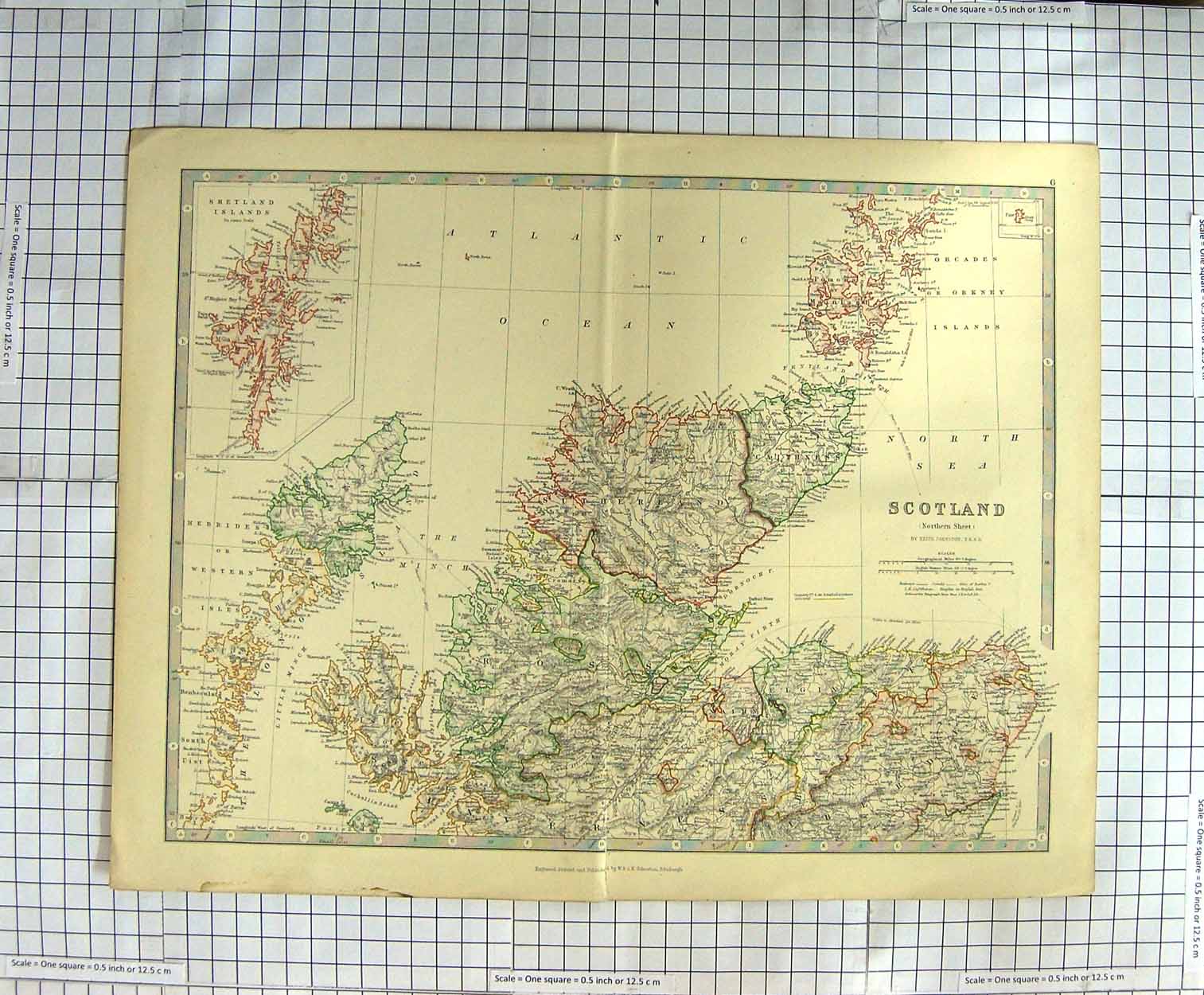 Old Antique Print Ref.626 Johnston Map C1790-C1900 Scotland Orkney Minch