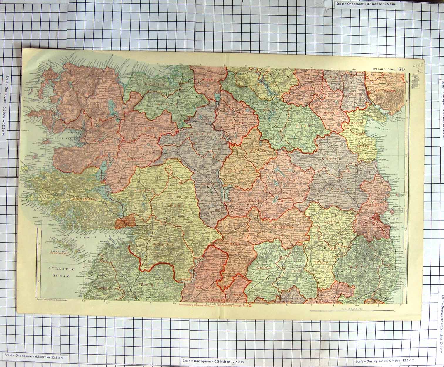 Original Old Antique Print Map C1885 Ireland Dublin Galway Bay Arran Victorian