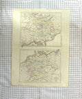 Original Old Antique Print Map C1790-C1900 Europe D'Allemagne Wurtemberg 18th
