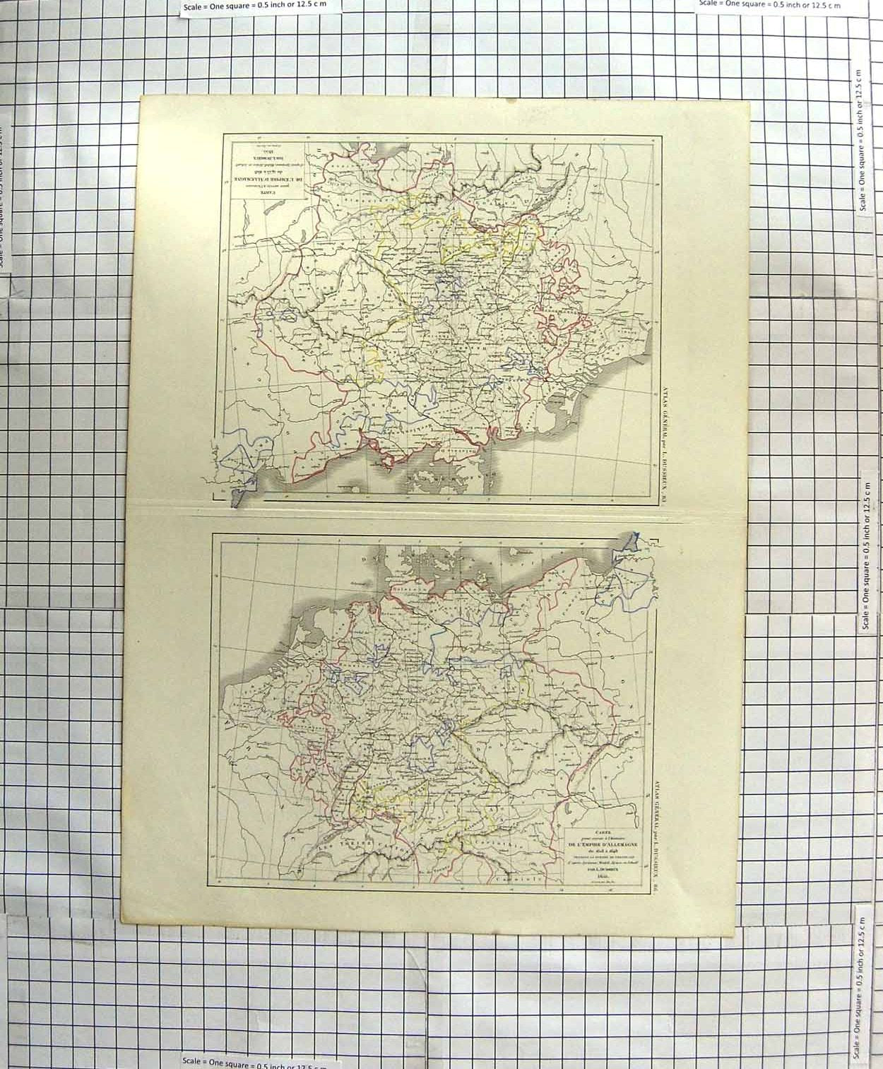 Original Old Antique Print Map C1790-C1900 Europe D'Allemagne Wurtemberg 18th