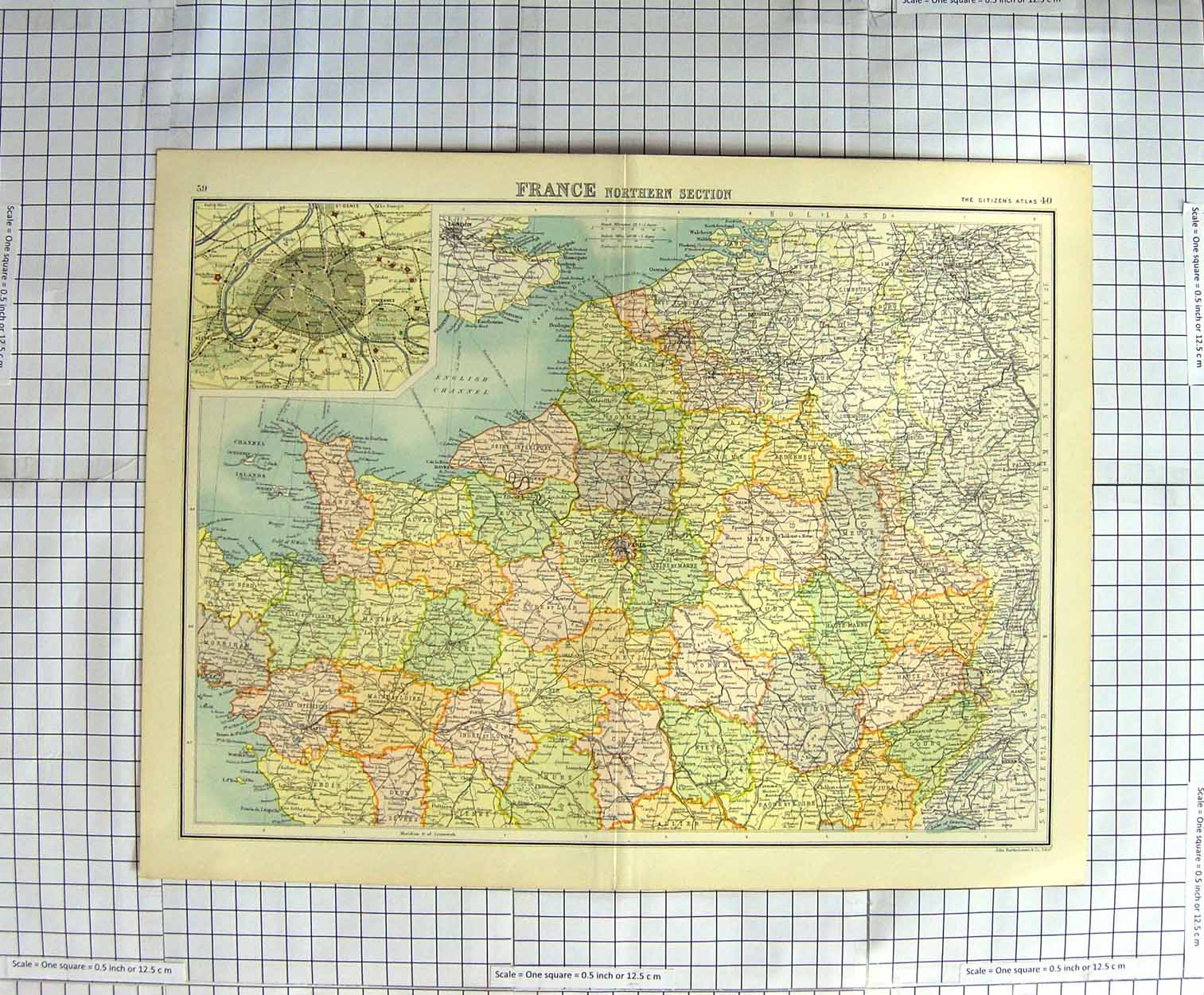 Original Old Antique Print Map C1790-C1900 France Plan Paris Bartholomew 18th