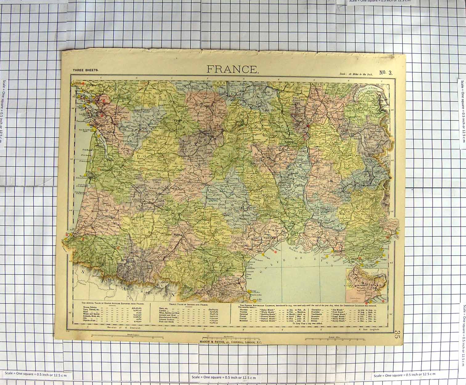 Original Old Antique Print Map C1790-C1900 France Lyon Dordogne Alpes 18th