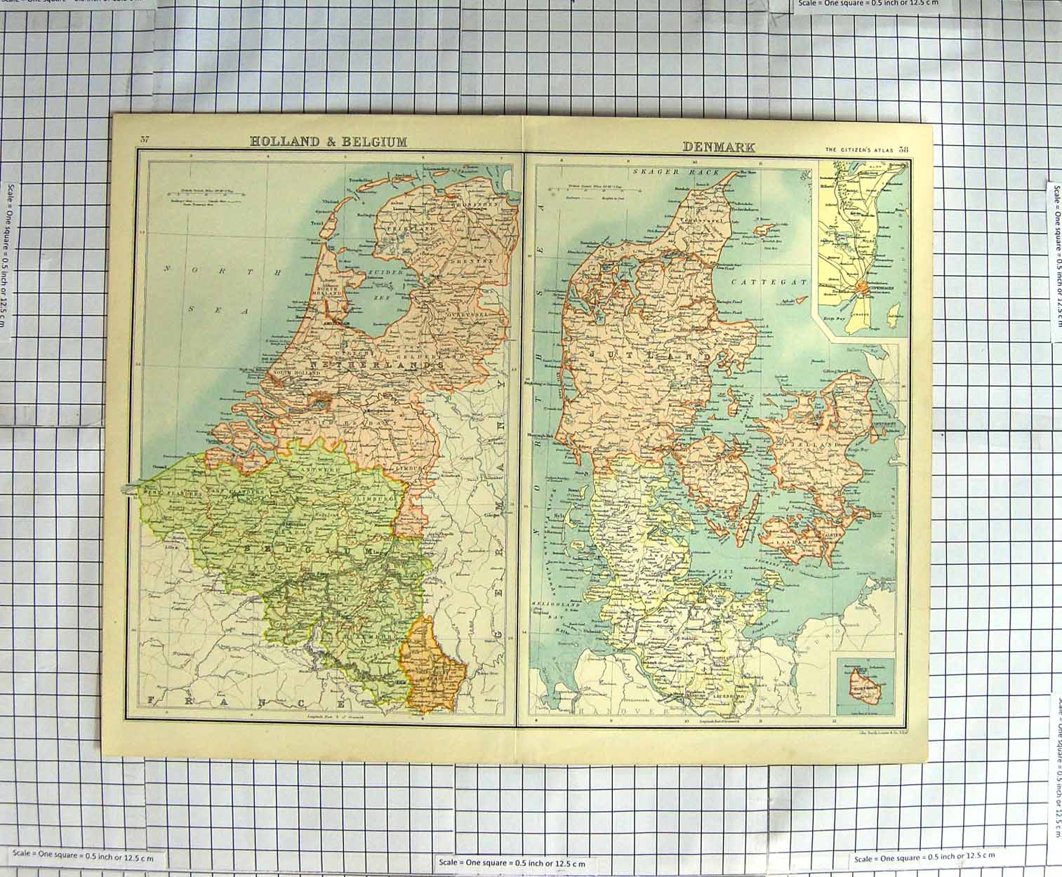 Original Old Antique Print Bartholomew Map C1790-C1900 Holland Belgium Denmark