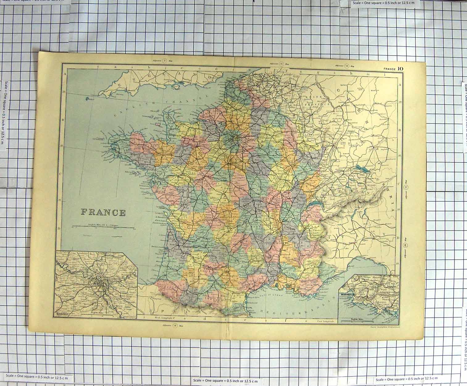 Original Old Antique Print Map C1790-C1900 France Paris Plan Marseille 18th