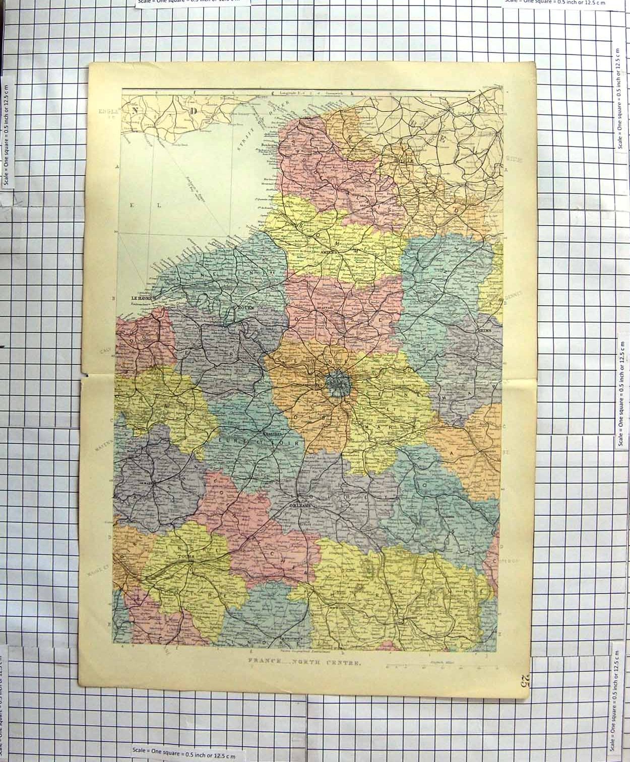 Original Old Antique Print Map C1790-C1900 France Versailles Orleans Havre 18th
