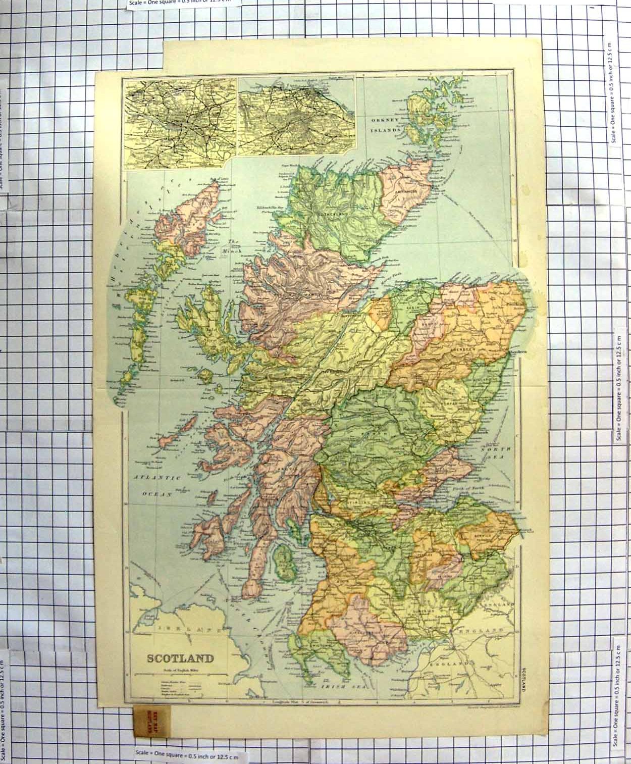 Original Old Antique Print Map C1790-C1900 Scotland Orkney Glasgow Arran 18th