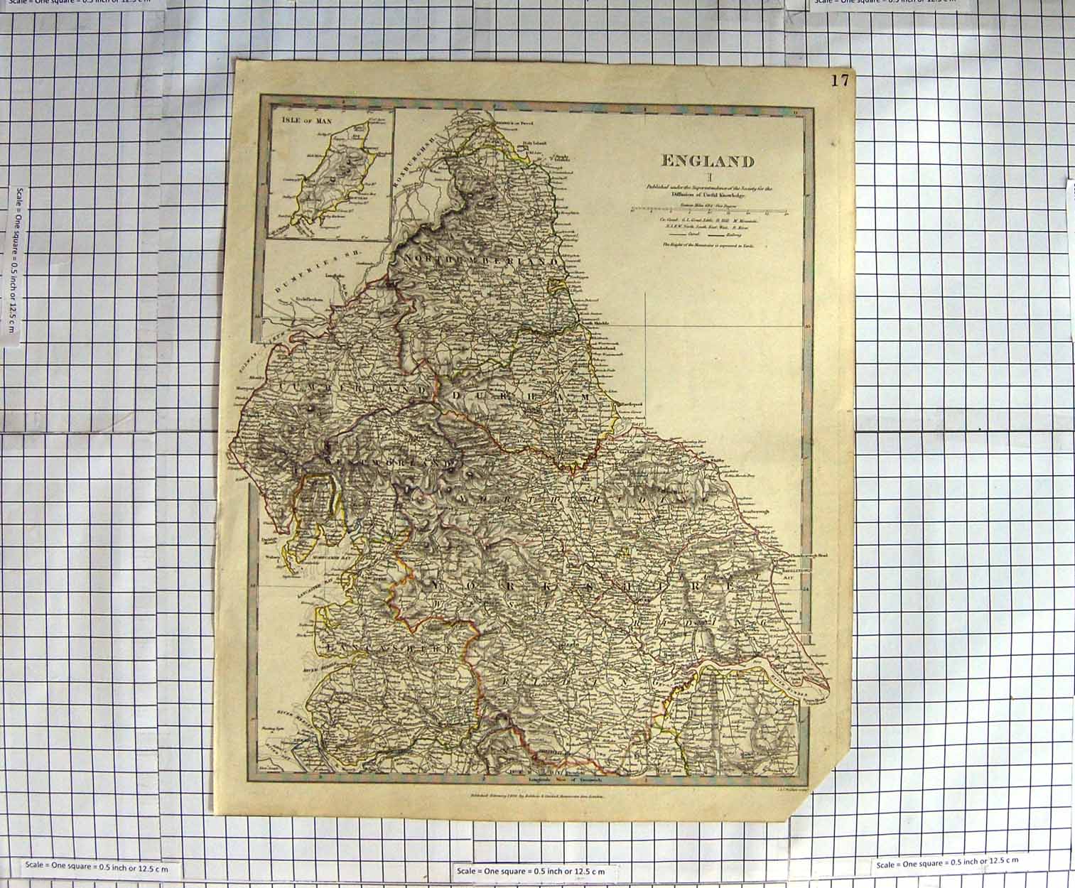 Original Old Antique Print Walker Map 1831 England Isle Man Northumberland 19th