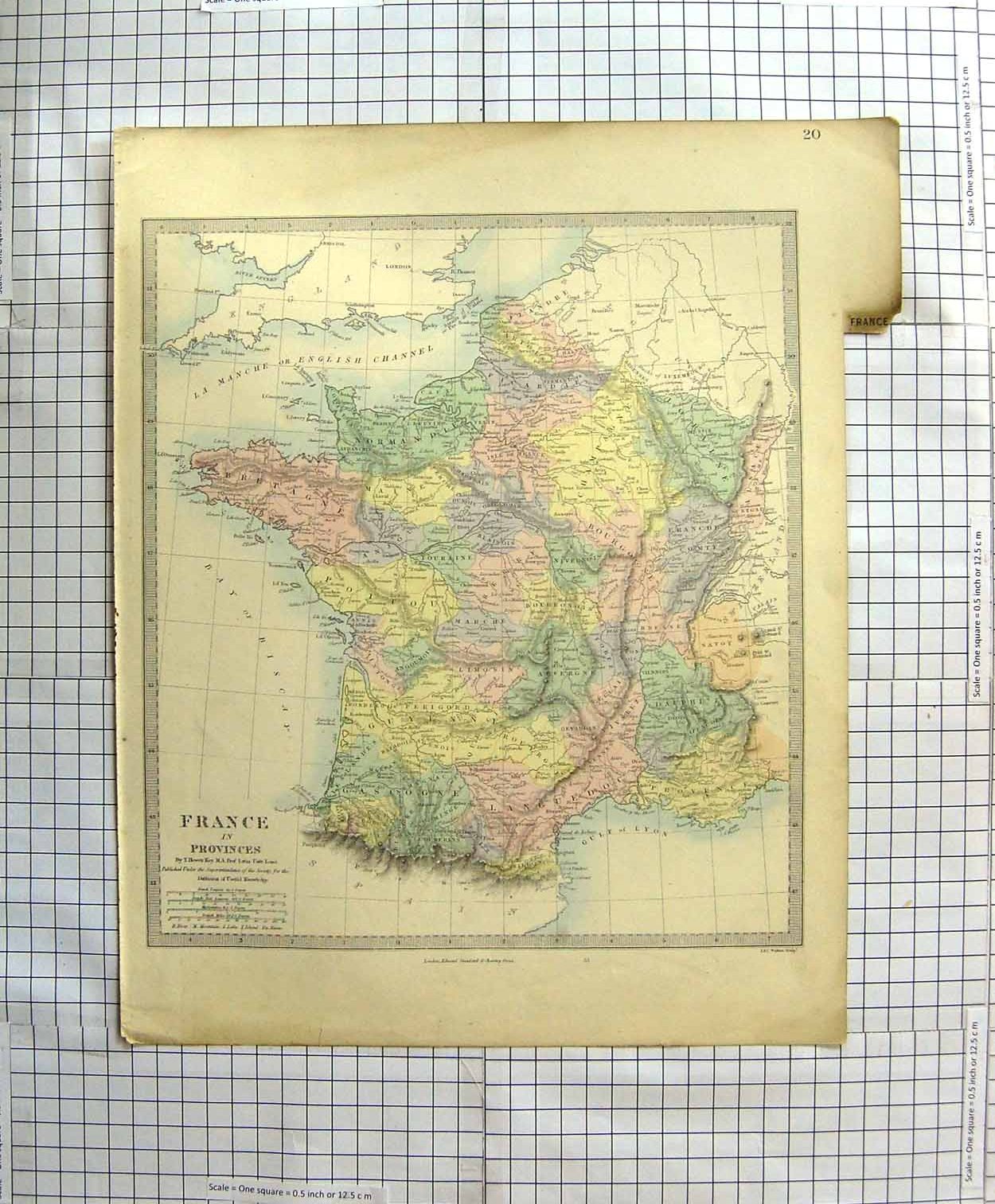 Original Old Antique Print Walker Map C1790-C1900 France Provinces Paris 18th
