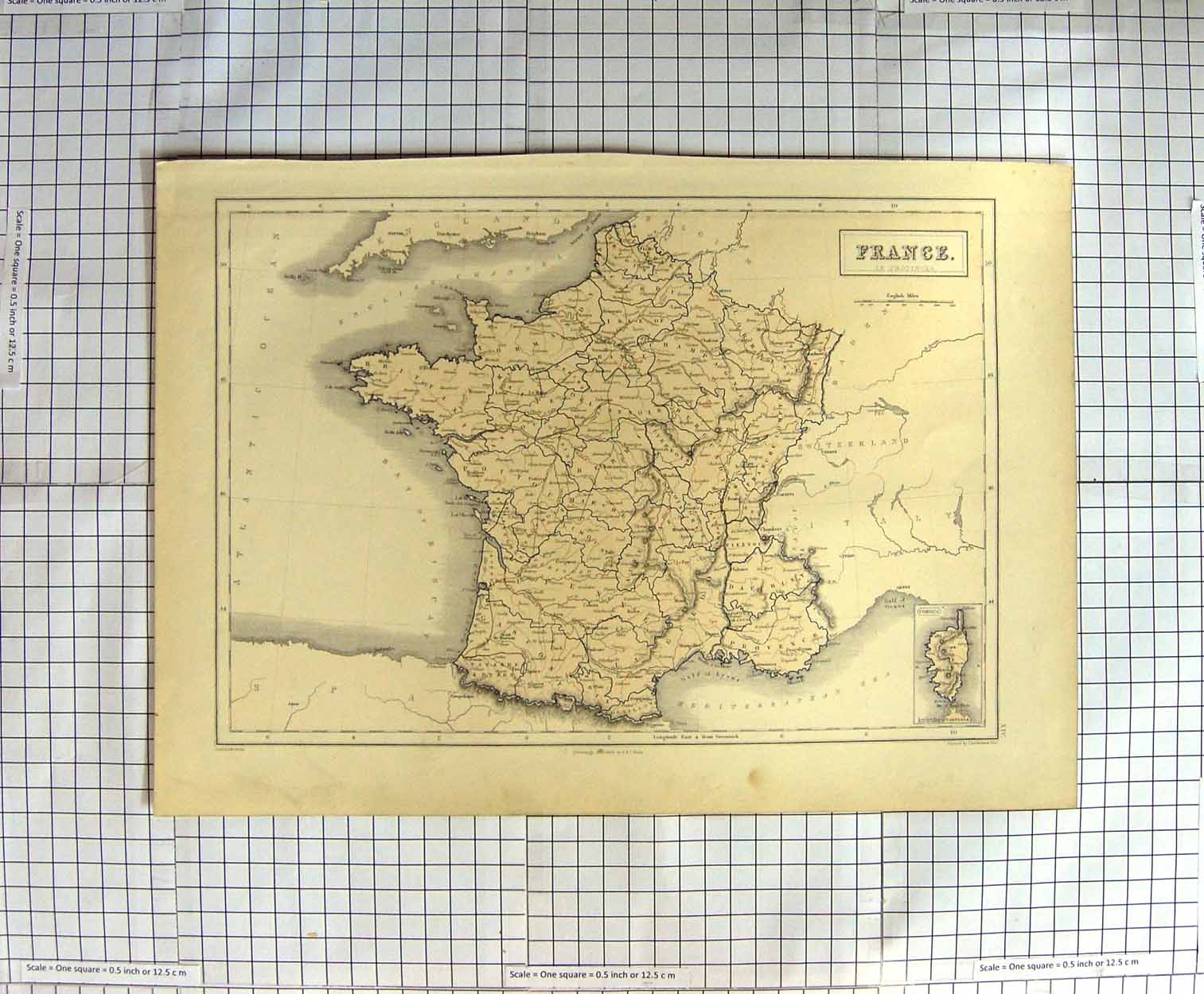 Original Old Antique Print Bartholomew Map C1790-C1900 France Corsica 18th